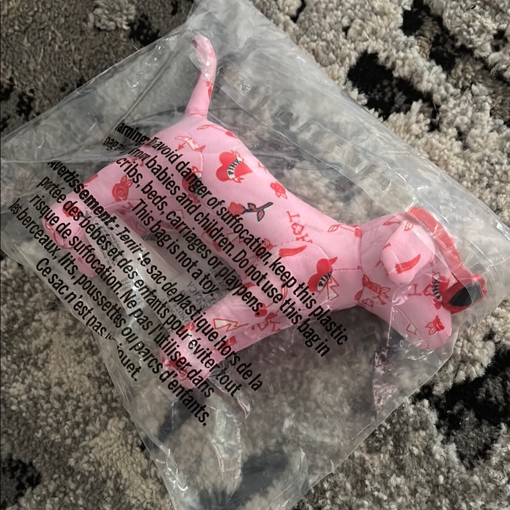 PINK Victoria's Secret Pink Dog Plush with Heart Pattern